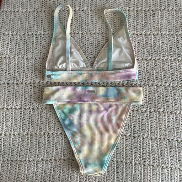 Billabong Bikini Set Ribbed Rainbow Tide Top and High Waisted Bottoms Size S - Picture 2 of 7